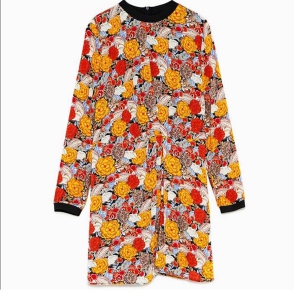 ZARA TRF viscose floral print draped faux wrap dress Sz S - Picture 7 of 11